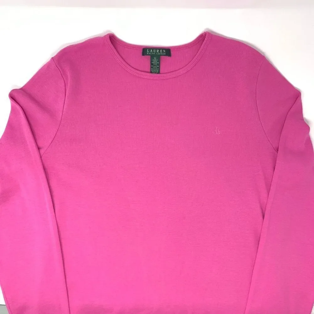 Lauren Ralph Lauren Cotton Pink Crewneck Girl's Pullover Sweater Size XL‎